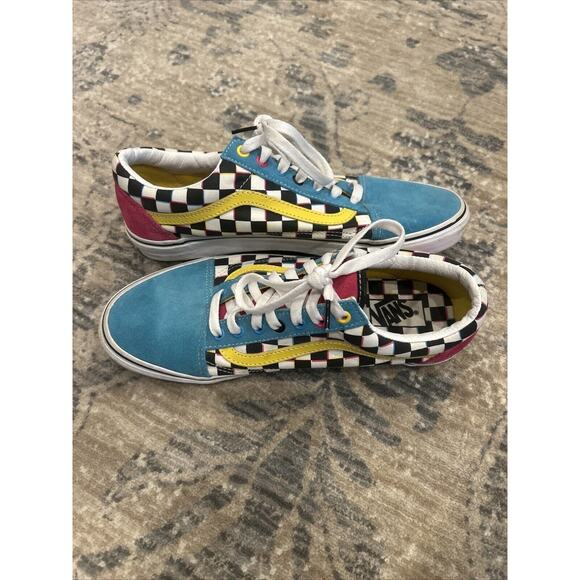 Vans Mens 10.5 Womens 12 Multicolor Checkered Suede Sneakers Bold Colorful - Picture 2 of 5